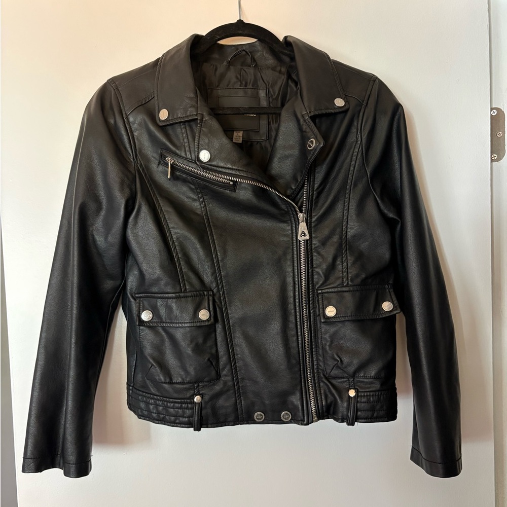 Urban Republic Black Faux Leather Biker Jacket Size Large